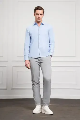 Modazone Erkak Moviy Slim Fit Tor Kesim Qattiq Sport Yoqali Ko'ylak - 2