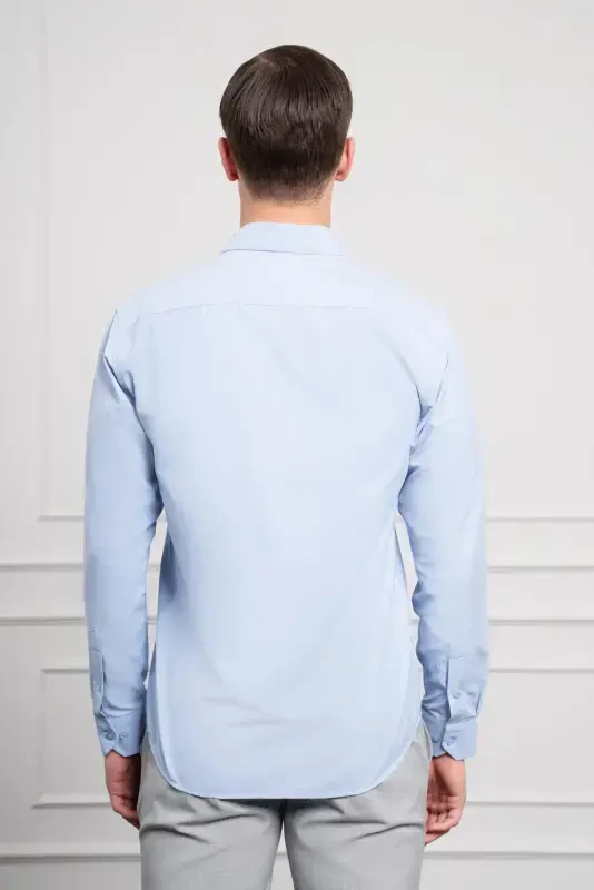 Modazone Erkak Moviy Slim Fit Tor Kesim Qattiq Sport Yoqali Ko'ylak - 5