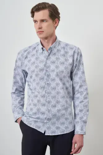 Modazone Erkak Moviy Slim Fit Tugmali Yoqali Ko'ylak - 1