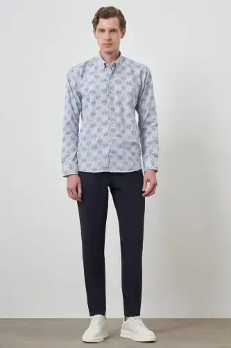 Modazone Erkak Moviy Slim Fit Tugmali Yoqali Ko'ylak - 2