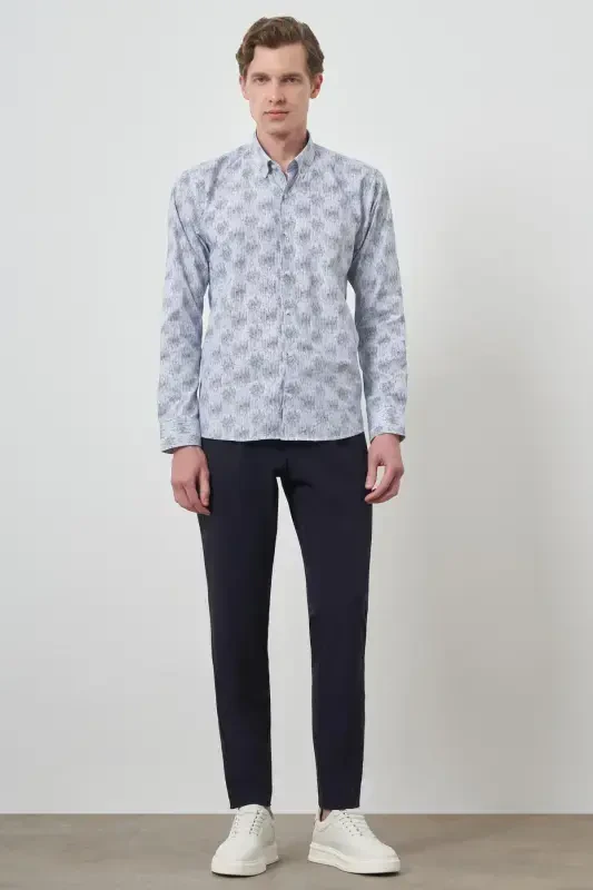 Modazone Erkak Moviy Slim Fit Tugmali Yoqali Ko'ylak - 2