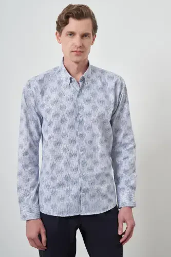 Modazone Erkak Moviy Slim Fit Tugmali Yoqali Ko'ylak - 3