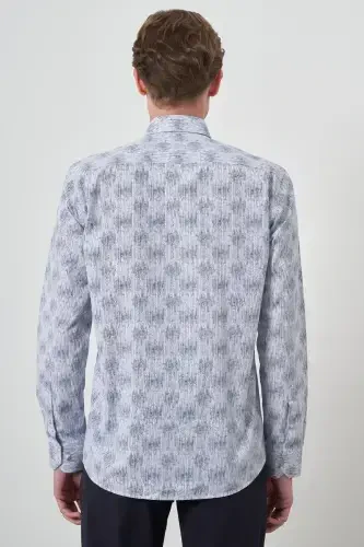 Modazone Erkak Moviy Slim Fit Tugmali Yoqali Ko'ylak - 5