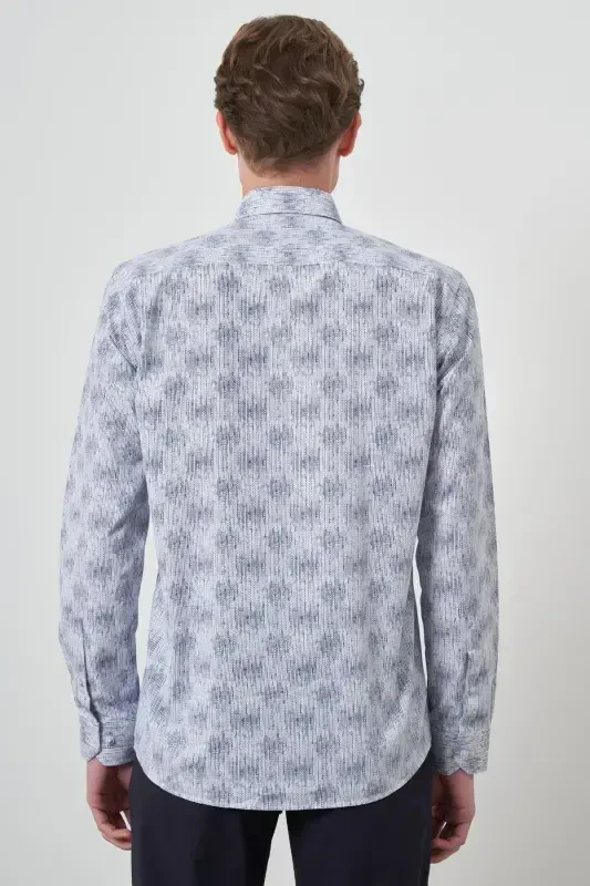 Modazone Erkak Moviy Slim Fit Tugmali Yoqali Ko'ylak - 5