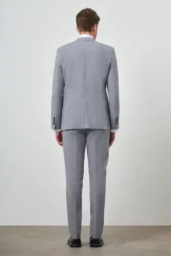 Modazone Erkak Moviy Tend Zig'ir Slim Fit Uchli Yoqa Kostyum - 5