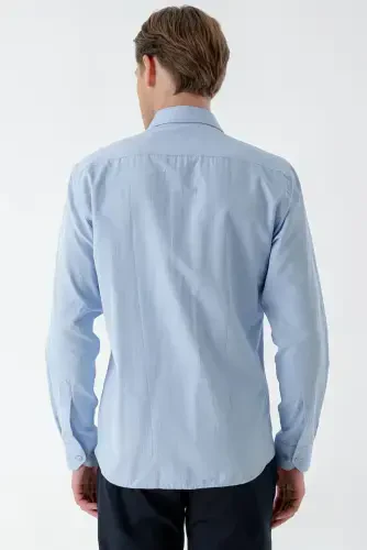 Modazone Erkak Moviy Trend Bosma Naqshli İtaliya Yoqalı Slim Fit Ko'ylak - 6