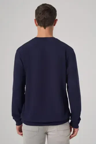 Modazone Erkak Moviy Trend Bosma Velosiped Yoqali Sweatshirt - 5