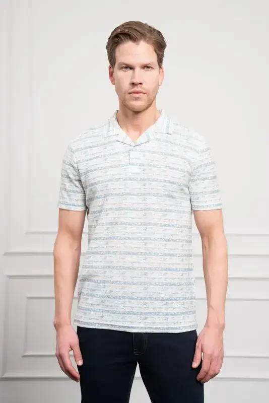 Modazone Erkak Moviy Trend Dynamic Fit Qulay Kesimli Polo Yoqali Futbolka - 1