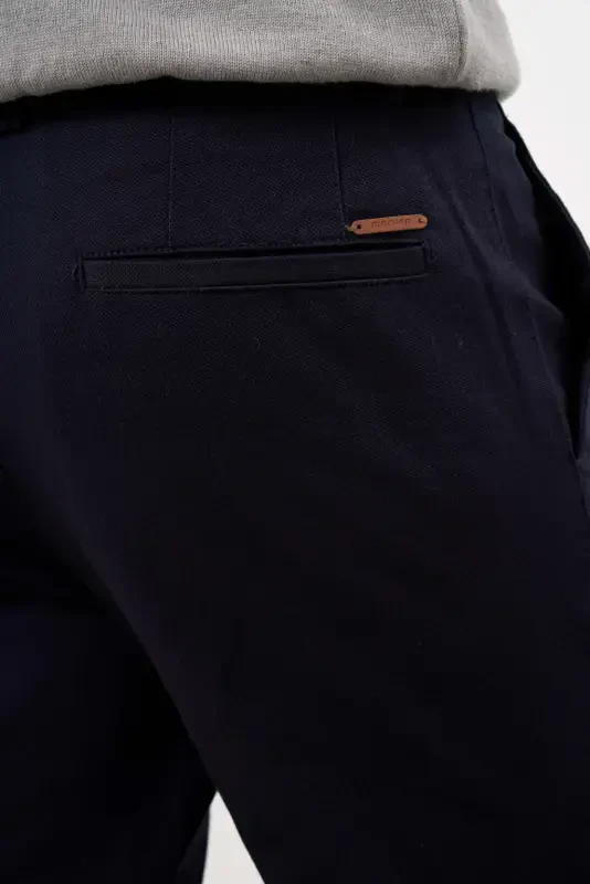 Modazone Erkak Moviy Yozgi Paxta Yon Cho'ntak Slim Fit Chino Shim - 4