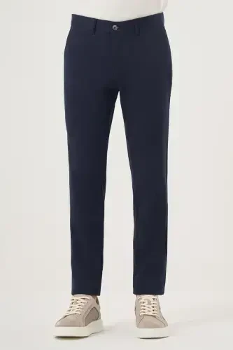 Modazone Erkak Moviy Yozgi Paxta Yon Cho'ntak Slim Fit Chino Shim - 3