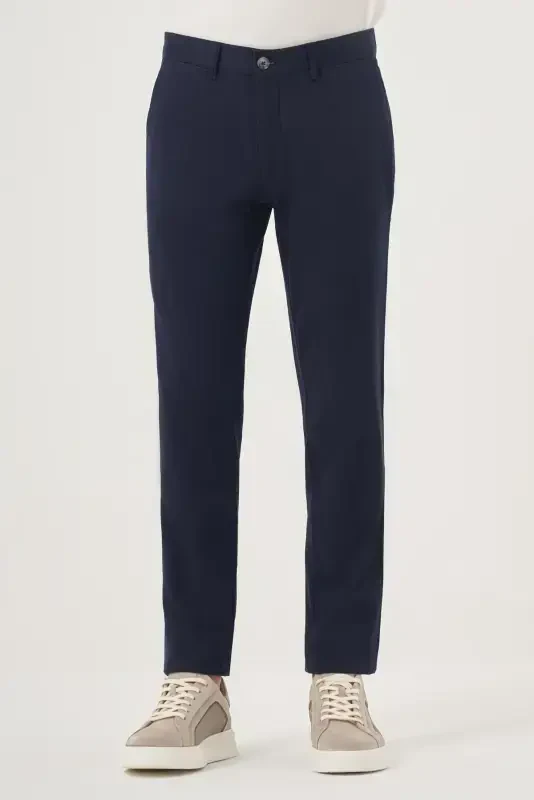 Modazone Erkak Moviy Yozgi Paxta Yon Cho'ntak Slim Fit Chino Shim - 3