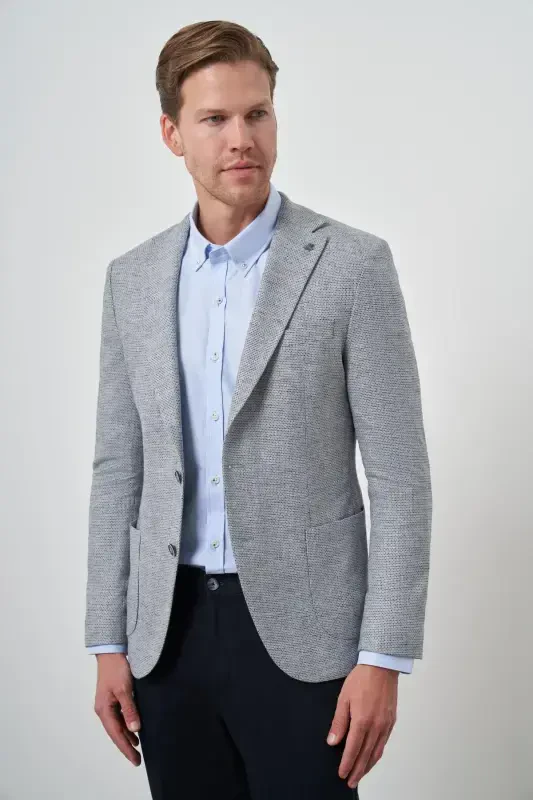 Modazone Erkak Moviy Zig'ir To'quv Slim Fit Mono Yoqa Kurtka - 1