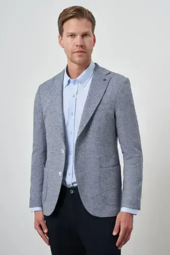 Modazone Erkak Moviy Zig'ir To'quv Slim Fit Mono Yoqali Kurtka - 1