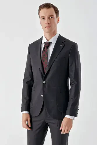 Modazone Erkak Murdum Poliviskon Trend Ekoseli Slim Fit Mono Yaka Takım Elbise - 6