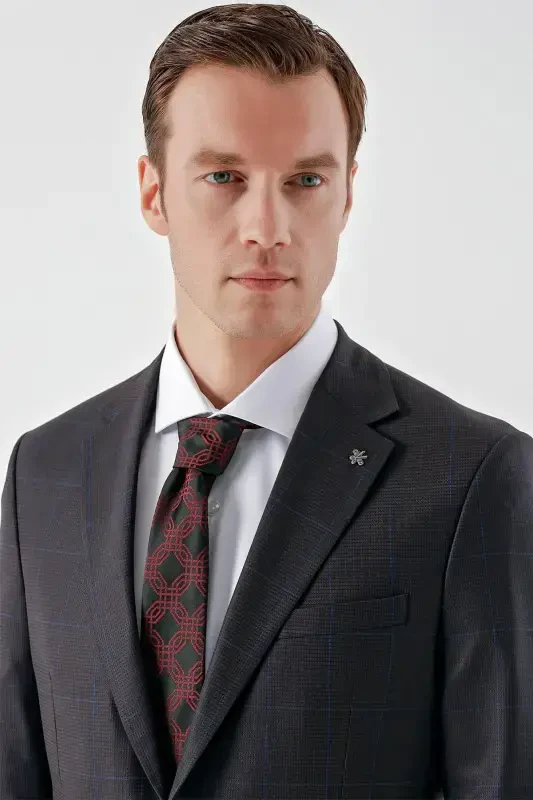 Modazone Erkak Murdum Poliviskon Trend Ekoseli Slim Fit Mono Yaka Takım Elbise - 7