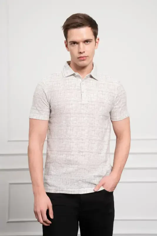 Modazone Erkak Nefti Trend Polo Yoqali naqshli Dynamic Fit Qulay Kesimli futbolka - 3