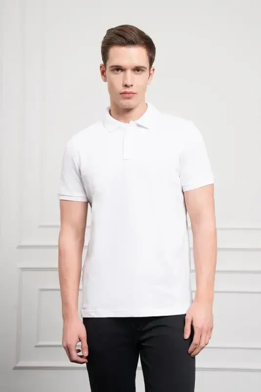 Modazone Erkak Oq Basic Polo Yoqali Dynamic Fit T-Shirt - 1