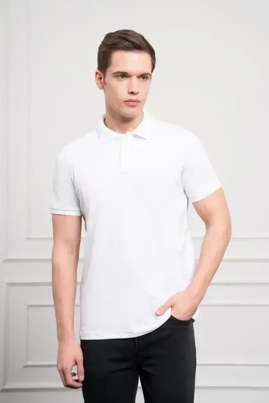 Modazone Erkak Oq Basic Polo Yoqali Dynamic Fit T-Shirt - 3