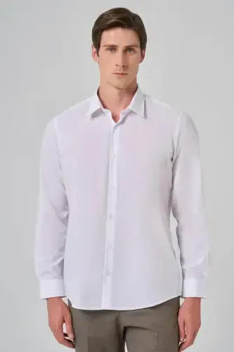 Modazone Erkak Oq Basic Regular Fit Qattiq Yoqali Ko'ylak - 3