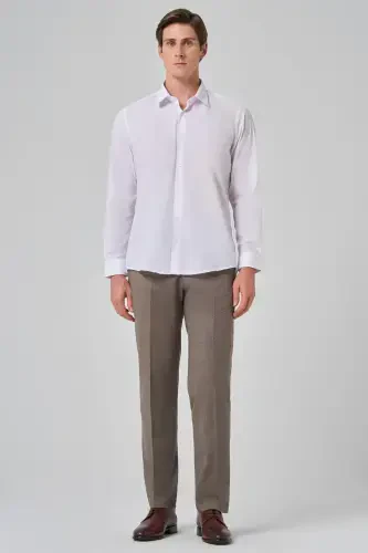 Modazone Erkak Oq Basic Regular Fit Qattiq Yoqali Ko'ylak - 4