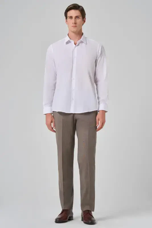 Modazone Erkak Oq Basic Regular Fit Qattiq Yoqali Ko'ylak - 4