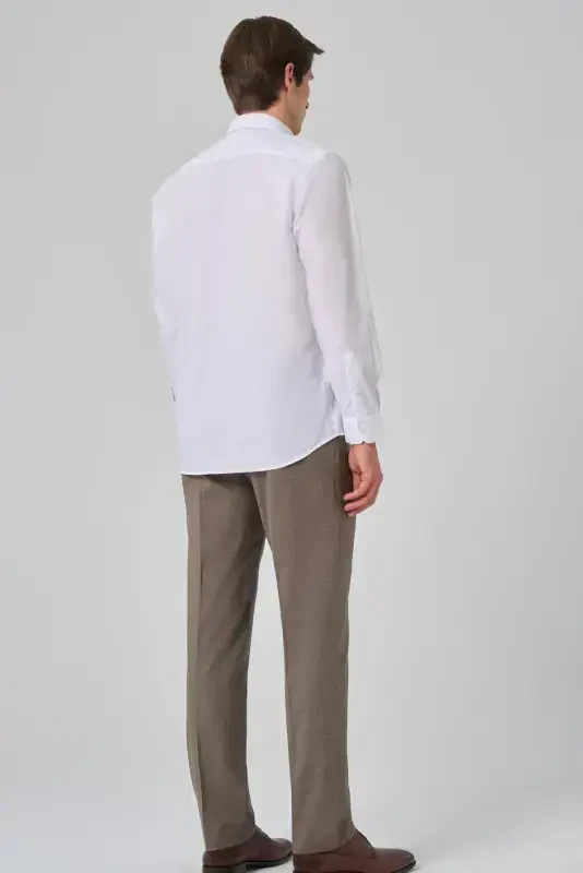 Modazone Erkak Oq Basic Regular Fit Qattiq Yoqali Ko'ylak - 5