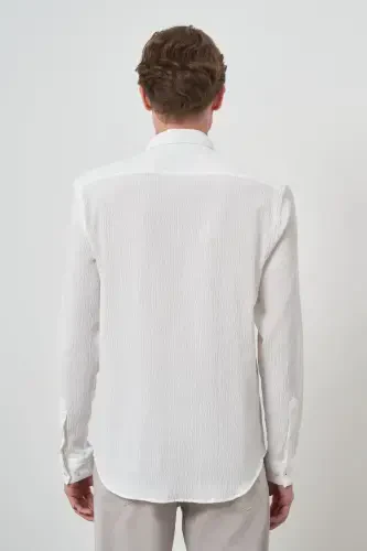 Modazone Erkak Oq Gofre Trend Naqshli Dynamic Fit Italyan Yoqali Ko'ylak - 5