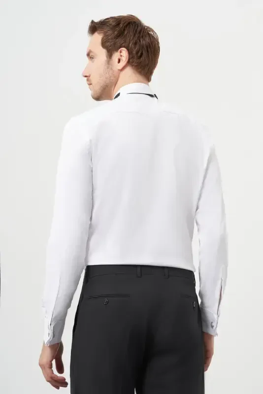 Modazone Erkak Oq Manjetli Slim Fit Ota Yaka Ko'ylak - 5