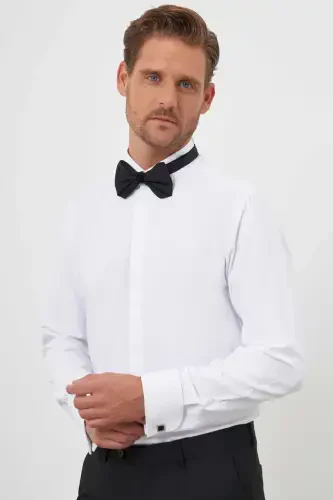 Modazone Erkak Oq Manshetli Tekis Naqshli Ota Yoqali Slim Fit Ko'ylak - 4