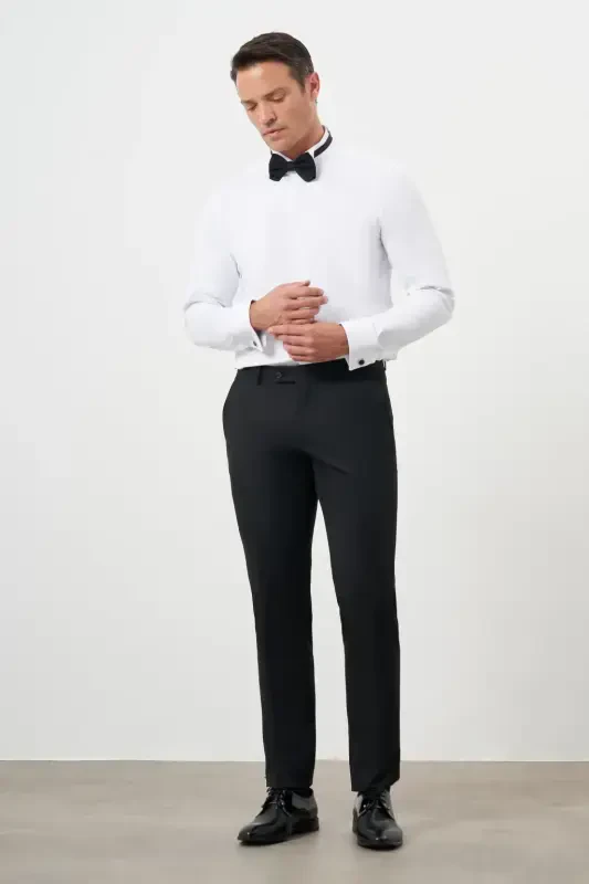 Modazone Erkak Oq Mansjetli Tekis Naqshli Ota Yoqali Slim Fit Ko'ylak - 4