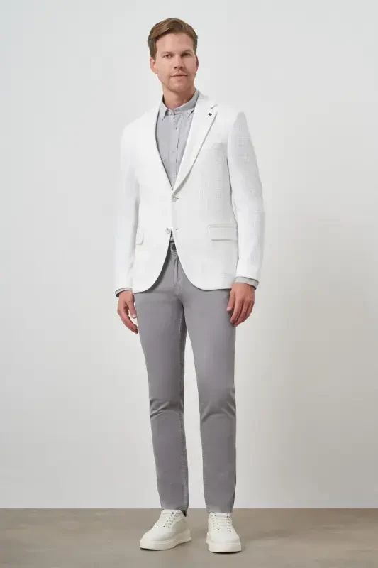 Modazone Erkak Oq O'rma Naqshli Mono Yoqali Slim Fit Kurtka - 2