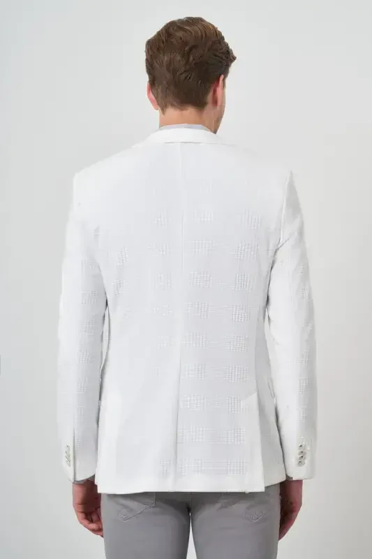 Modazone Erkak Oq O'rma Naqshli Mono Yoqali Slim Fit Kurtka - 4