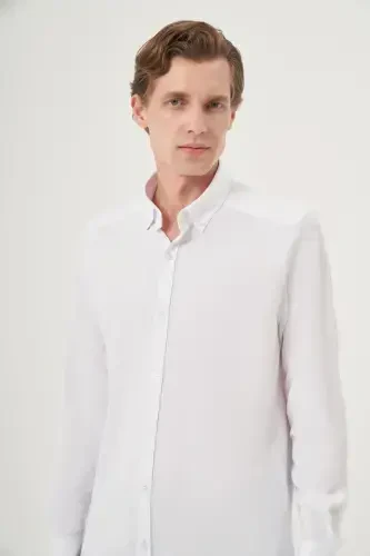 Modazone Erkak Oq O'rma Slim Fit Tugmali Yoqali Ko'ylak - 2