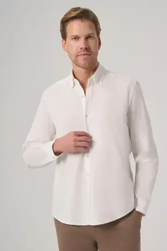 Modazone Erkak Oq Paxta Trend Dynamic Fit Tugmali Yoqali Ko'ylak - MORVEN (1)