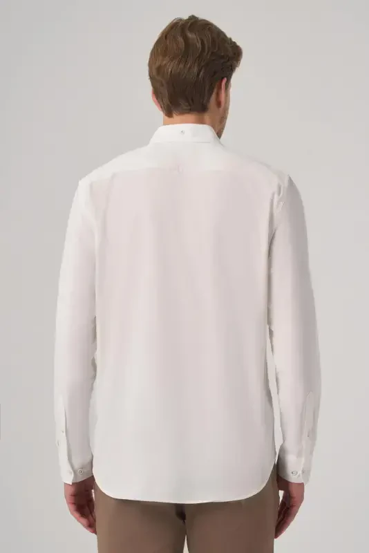 Modazone Erkak Oq Paxta Trend Dynamic Fit Tugmali Yoqali Ko'ylak - 5