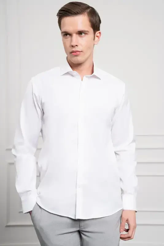 Modazone Erkak Oq Paxta Trend Slim Fit Italyan Yoqa Ko'ylak - MORVEN