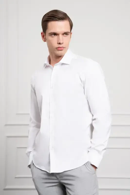 Modazone Erkak Oq Paxta Trend Slim Fit Italyan Yoqa Ko'ylak - 4