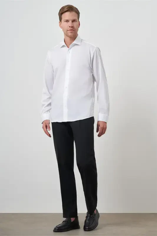 Modazone Erkak Oq Paxta Trend Slim Fit Tor Kesim Non Iron Ko'ylak - 2