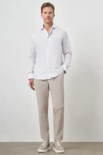 Modazone Erkak Oq Paxta Trend Slim Fit Tor Kesimli Dazmollanmaydigan Ko'ylak - 2