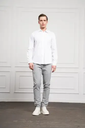 Modazone Erkak Oq Paxta Trend Slim Fit Tor Kesimli Ko'ylak - 2