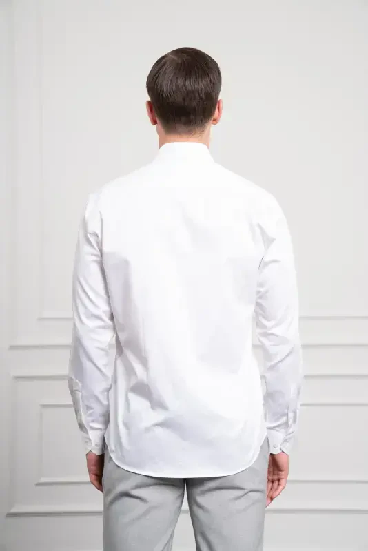 Modazone Erkak Oq Paxta Trend Slim Fit Tor Kesimli Ko'ylak - 5