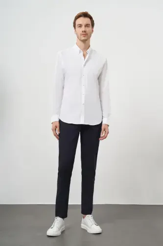 Modazone Erkak Oq Paxta Trend Tugmali Yoqali Dynamic Fit Ko'ylak - 5