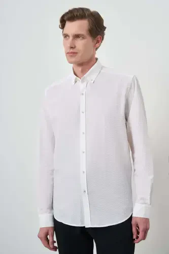 Modazone Erkak Oq Paxta Trendi Dynamic Fit Tugmali Yoqali Ko'ylak - 3