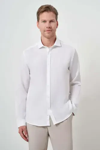 Modazone Erkak Oq Paxta Trendi Slim Fit İtaliya Yoqali Ko'ylak - 4