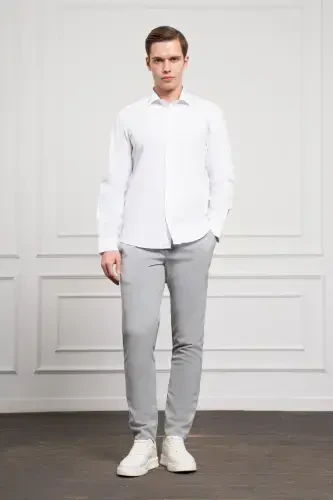 Modazone Erkak Oq Paxta Trendi Slim Fit Tor Kesilgan İtalyan Yoqali Ko'ylak - MORVEN (1)