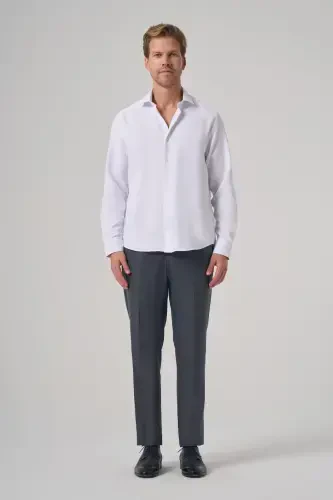 Modazone Erkak Oq Polyester Trendli naqshli Dynamic Fit İtaliya Yoqali Ko'ylak - 4