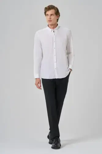 Modazone Erkak Oq Regular Fit Tugmali Yoqali Ko'ylak - 4