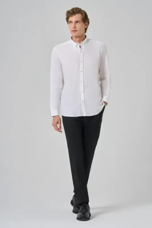 Modazone Erkak Oq Regular Fit Tugmali Yoqali Ko'ylak - 4