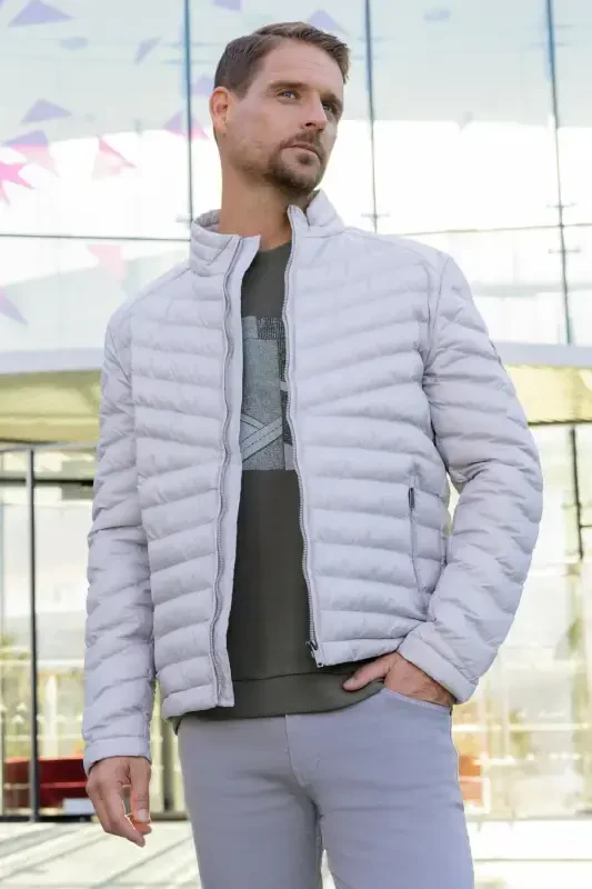 Modazone Erkak Oq Suv İtuvchi Shamol O'tkazmaydigan Dynamic Fit Qulay Kesimli Shishgan Kurtka - MORVEN