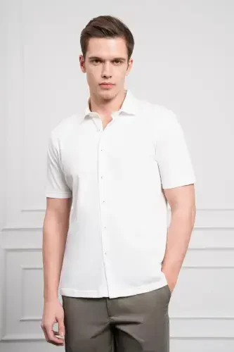 Modazone Erkak oq trend apachi yoqa Dynamic Fit qisqa yengli ko'ylak - 3